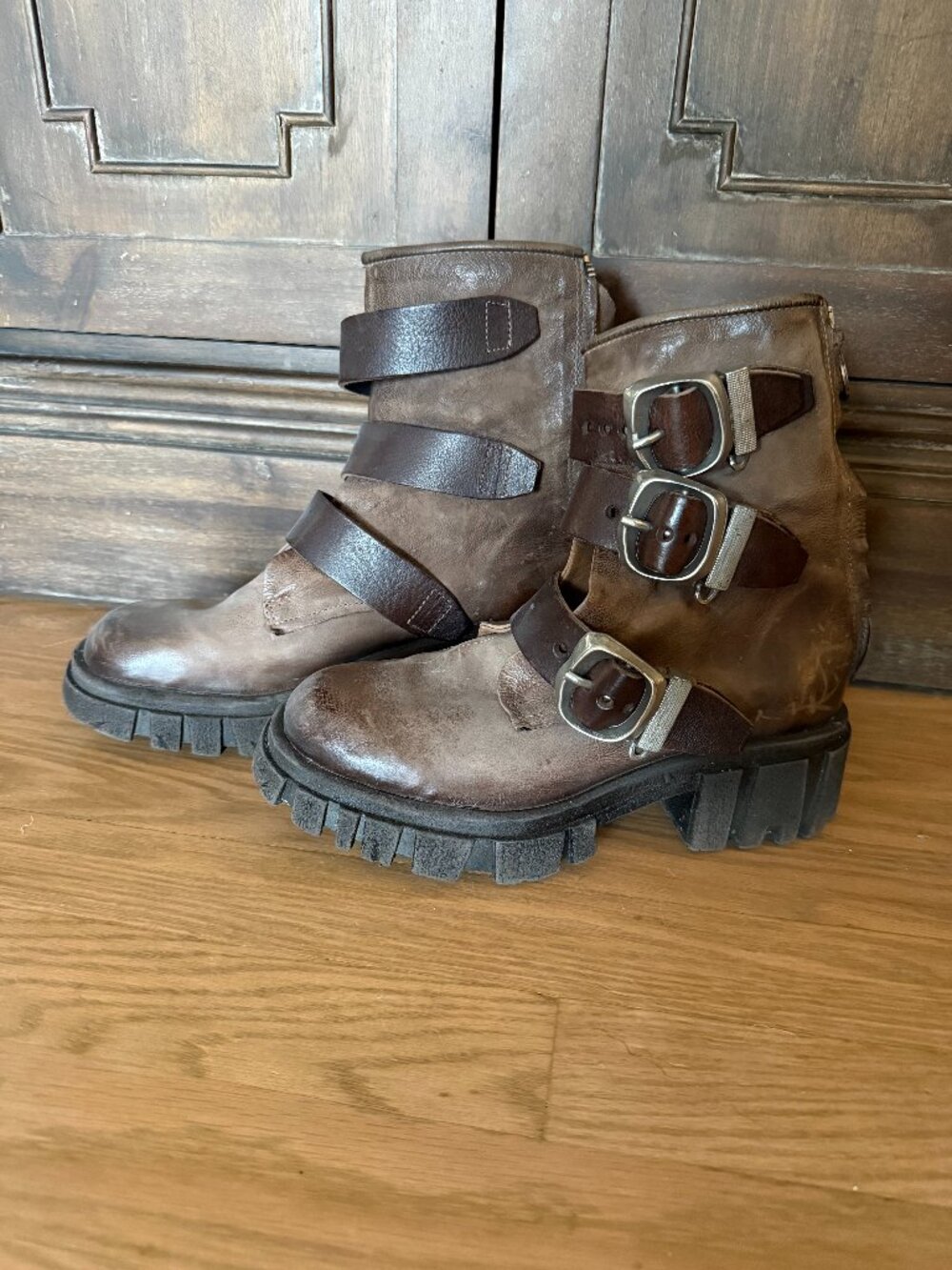 A.S.98 Hamish Buckle Combat Boots in Brown (Rock) Leather - Size 38